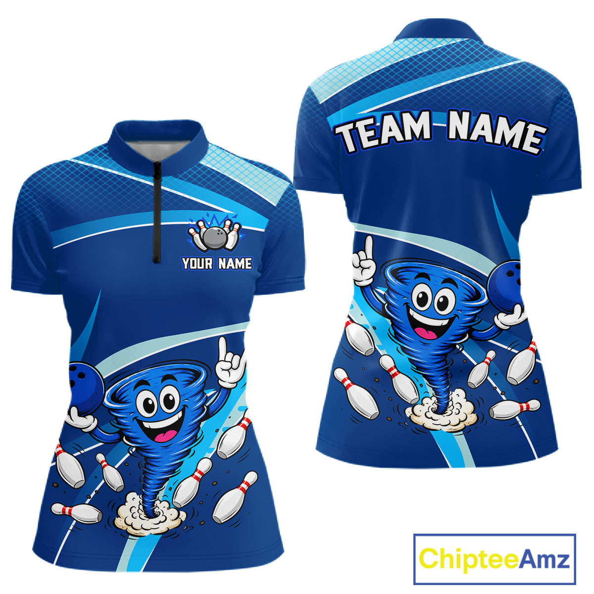 Custom Funny Tornado Bowling Jersey for Women Bowling Team Shirts Bowling League Polo & 1/4 Zip HNT488