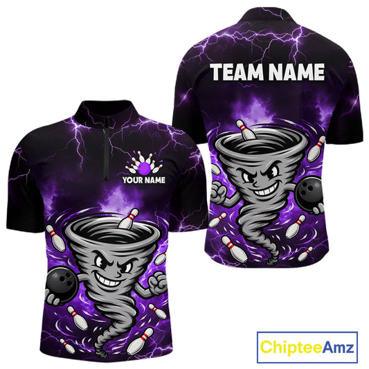 Custom Purple Thunder Lightning Tornado Bowling Jersey for Men Bowling Team Shirts Polo & 1/4 Zip HNT477