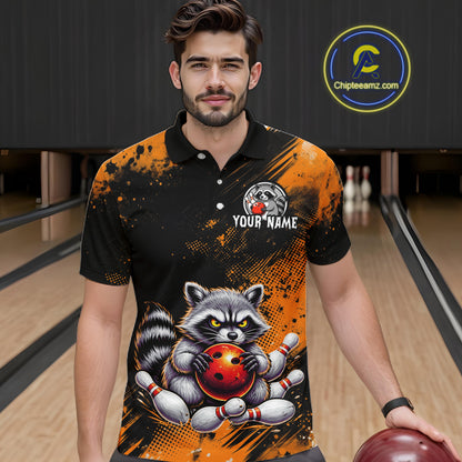 Orange Funny Raccoon Custom Bowling Jersey for Men Bowling Team Shirts Bowling Polo & 1/4 Zip HNT489