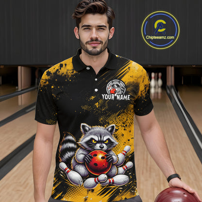 Yellow Funny Raccoon Custom Bowling Jersey for Men Bowling Team Shirts Bowling Polo & 1/4 Zip HNT489