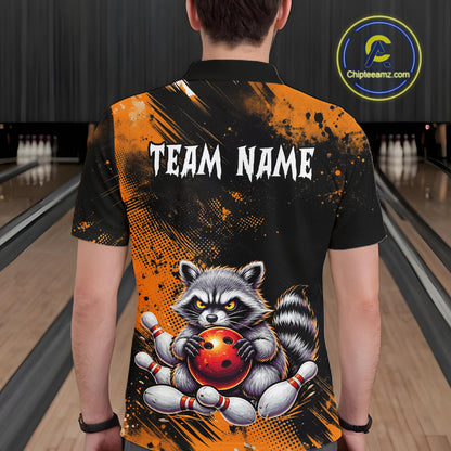 Orange Funny Raccoon Custom Bowling Jersey for Men Bowling Team Shirts Bowling Polo & 1/4 Zip HNT489