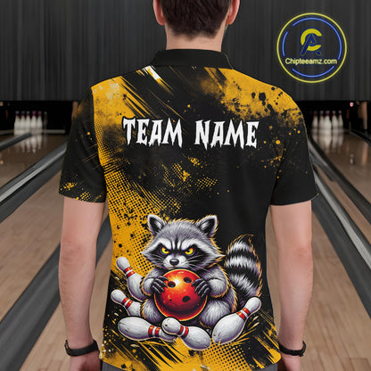 Yellow Funny Raccoon Custom Bowling Jersey for Men Bowling Team Shirts Bowling Polo & 1/4 Zip HNT489