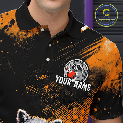 Orange Funny Raccoon Custom Bowling Jersey for Men Bowling Team Shirts Bowling Polo & 1/4 Zip HNT489