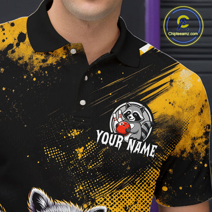 Yellow Funny Raccoon Custom Bowling Jersey for Men Bowling Team Shirts Bowling Polo & 1/4 Zip HNT489