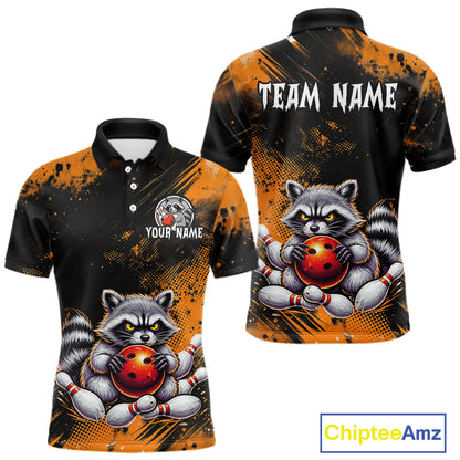 Orange Funny Raccoon Custom Bowling Jersey for Men Bowling Team Shirts Bowling Polo & 1/4 Zip HNT489