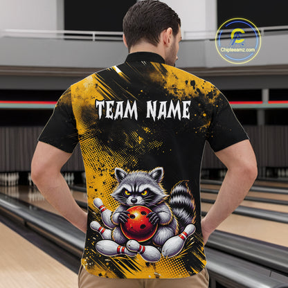 Yellow Funny Raccoon Custom Bowling Jersey for Men Bowling Team Shirts Bowling Polo & 1/4 Zip HNT489