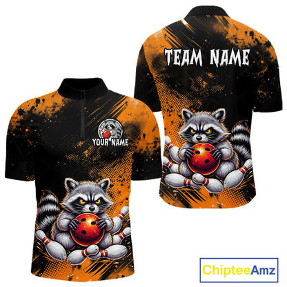 Orange Funny Raccoon Custom Bowling Jersey for Men Bowling Team Shirts Bowling Polo & 1/4 Zip HNT489