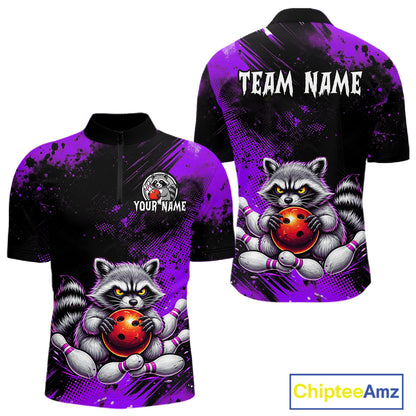 Purple Funny Raccoon Custom Bowling Jersey for Men Bowling Team Shirts Bowling Polo & 1/4 Zip HNT489