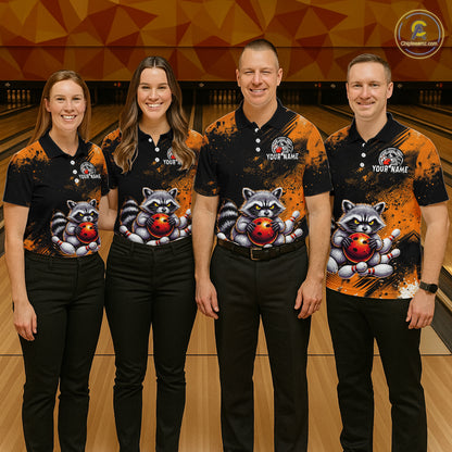 Orange Funny Raccoon Custom Bowling Jersey for Women Bowling Team Shirts Bowling League Polo & 1/4 Zip HNT489