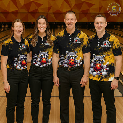 Yellow Funny Raccoon Custom Bowling Jersey for Women Bowling Team Shirts Bowling League Polo & 1/4 Zip HNT489
