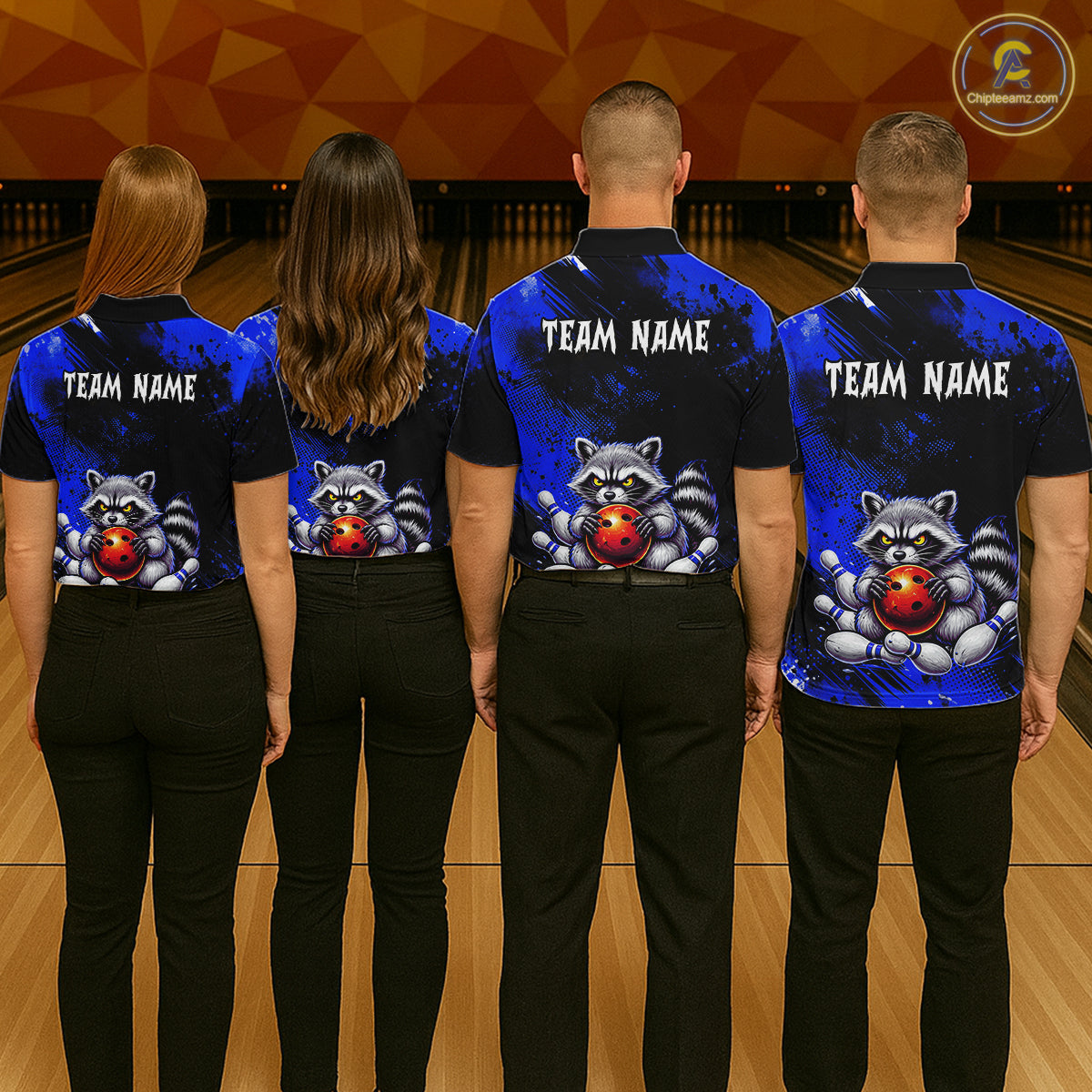 Blue Funny Raccoon Custom Bowling Jersey for Men Bowling Team Shirts Bowling Polo & 1/4 Zip HNT489