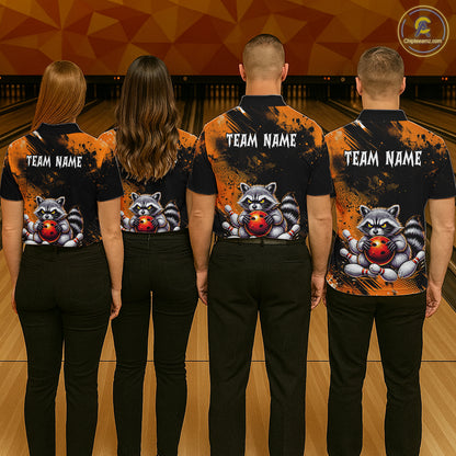 Orange Funny Raccoon Custom Bowling Jersey for Women Bowling Team Shirts Bowling League Polo & 1/4 Zip HNT489