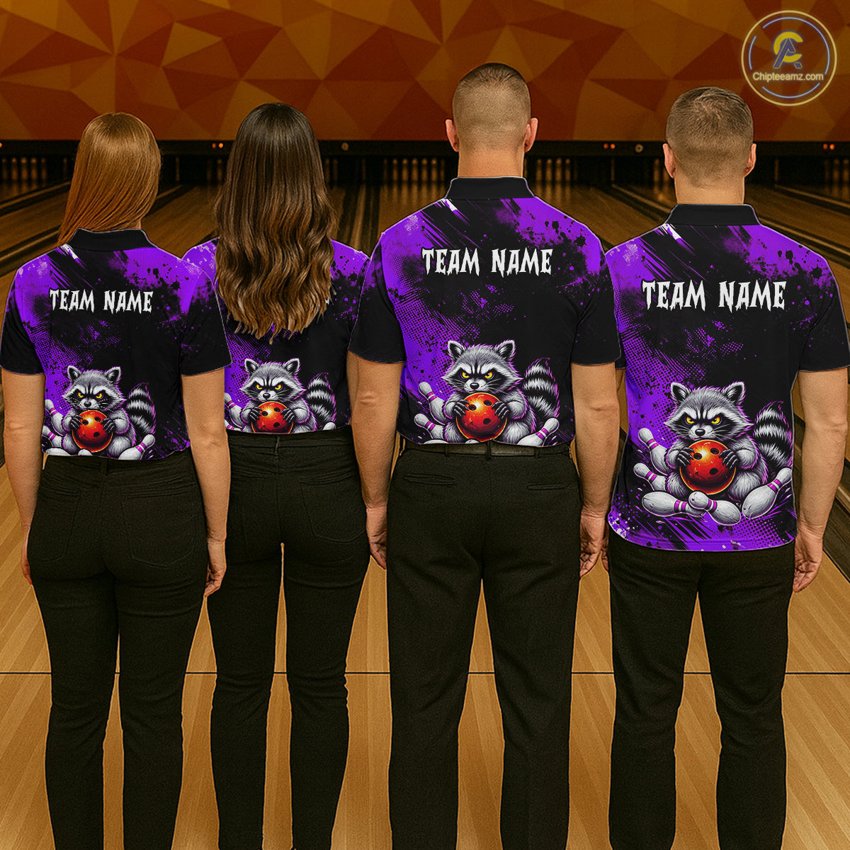 Purple Funny Raccoon Custom Bowling Jersey for Men Bowling Team Shirts Bowling Polo & 1/4 Zip HNT489