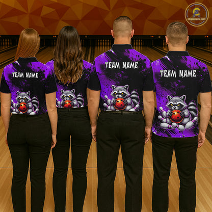 Purple Funny Raccoon Custom Bowling Jersey for Men Bowling Team Shirts Bowling Polo & 1/4 Zip HNT489