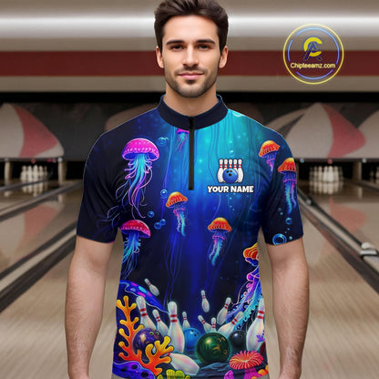 Custom Jellyfish Bowling Jersey for Men Ocean Theme Bowling Team Shirt Bowling League HNT272