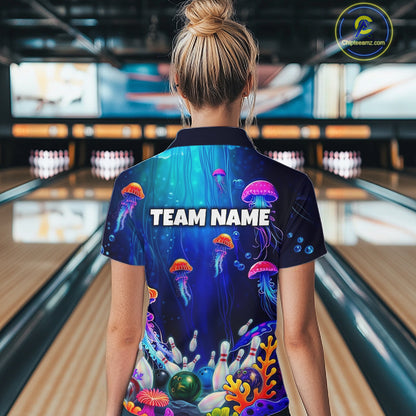 Custom Jellyfish Bowling Jersey for Women Ocean Theme Bowling Team Shirt Bowling League HNT272