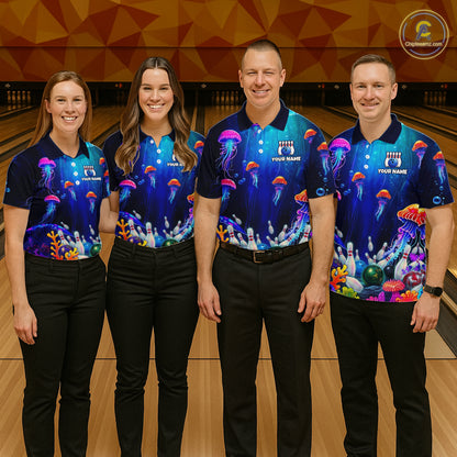 Custom Jellyfish Bowling Jersey for Men Ocean Theme Bowling Team Shirt Bowling League HNT272