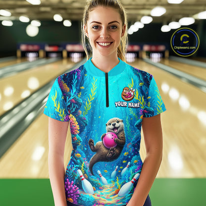 Custom Ocean Funny Otte Bowling Jersey for Women Funny Bowling Team Shirts Bowling Uniform HNT273
