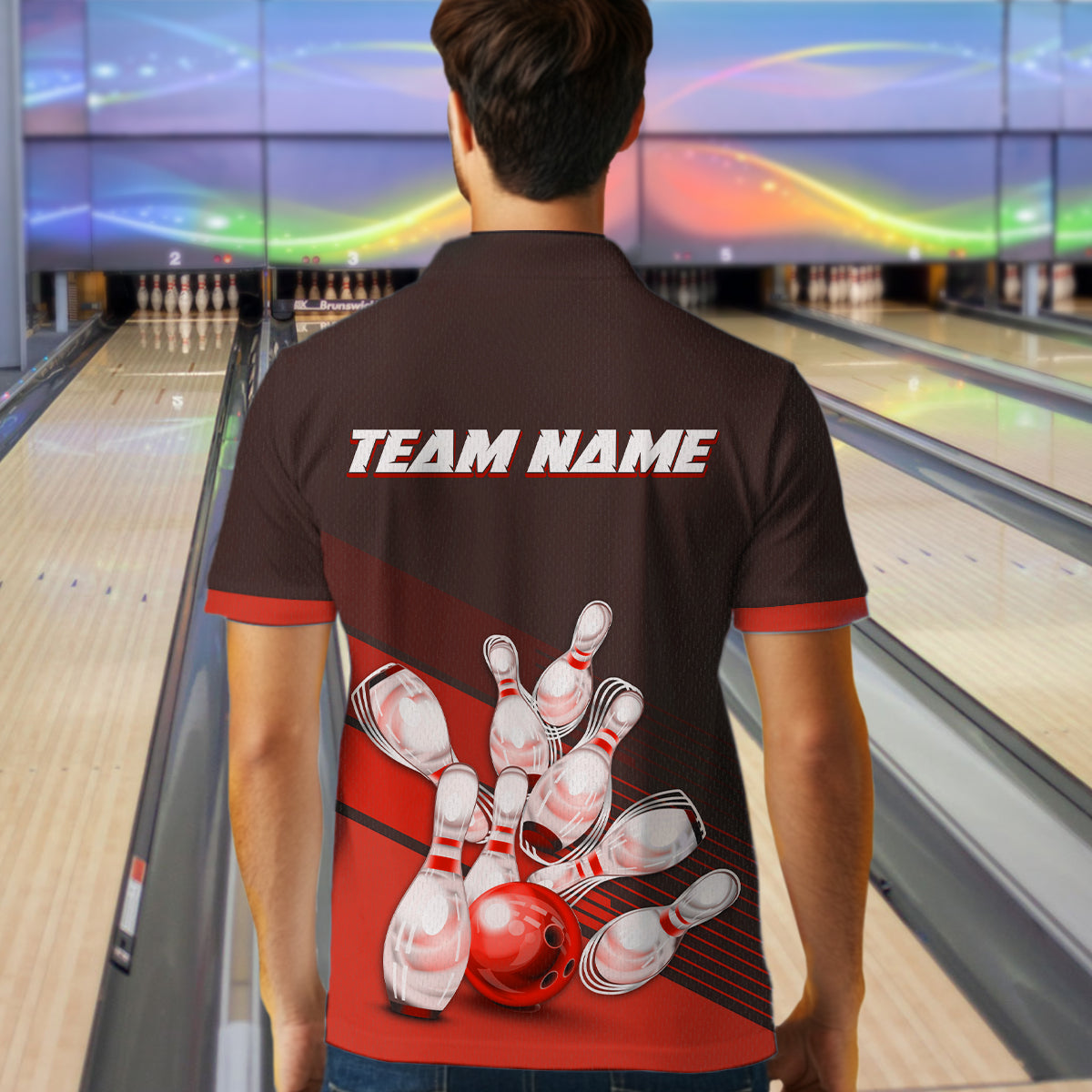 Red Bowling Jersey for Men Custom Bowling Team Shirts Bowling League Polo & 1/4 Zip HNT166