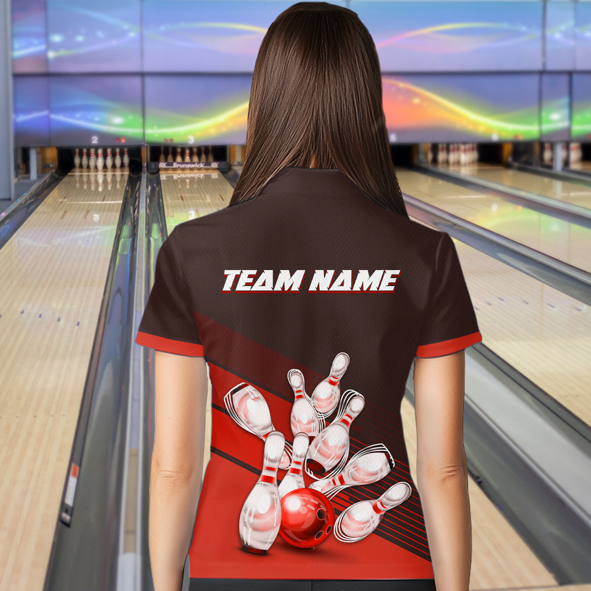 Red Bowling Jersey for Women Custom Bowling Team Shirts Bowling League Polo & 1/4 Zip HNT166
