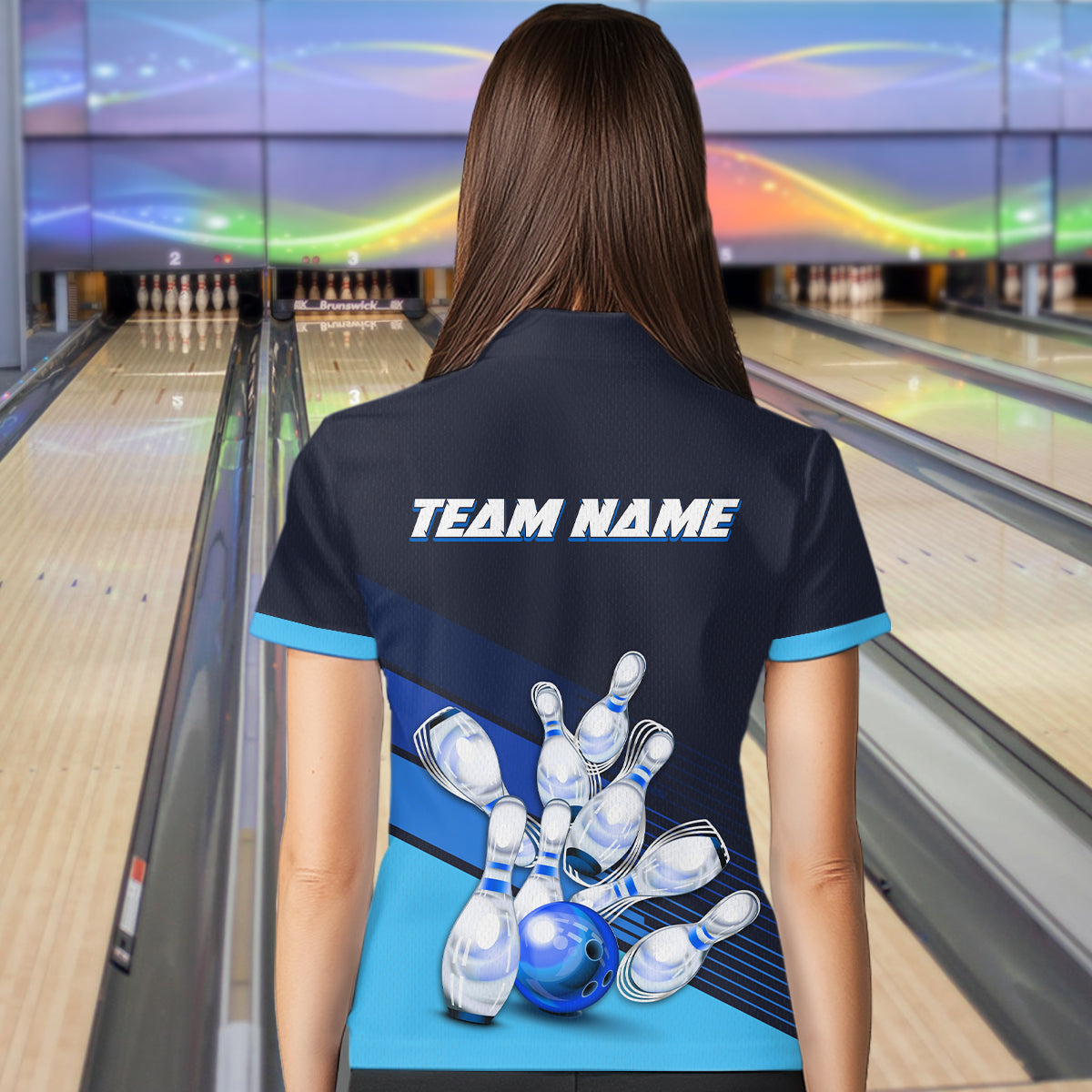 Blue Bowling Jersey for Women Custom Bowling Team Shirts Bowling League Polo & 1/4 Zip HNT166