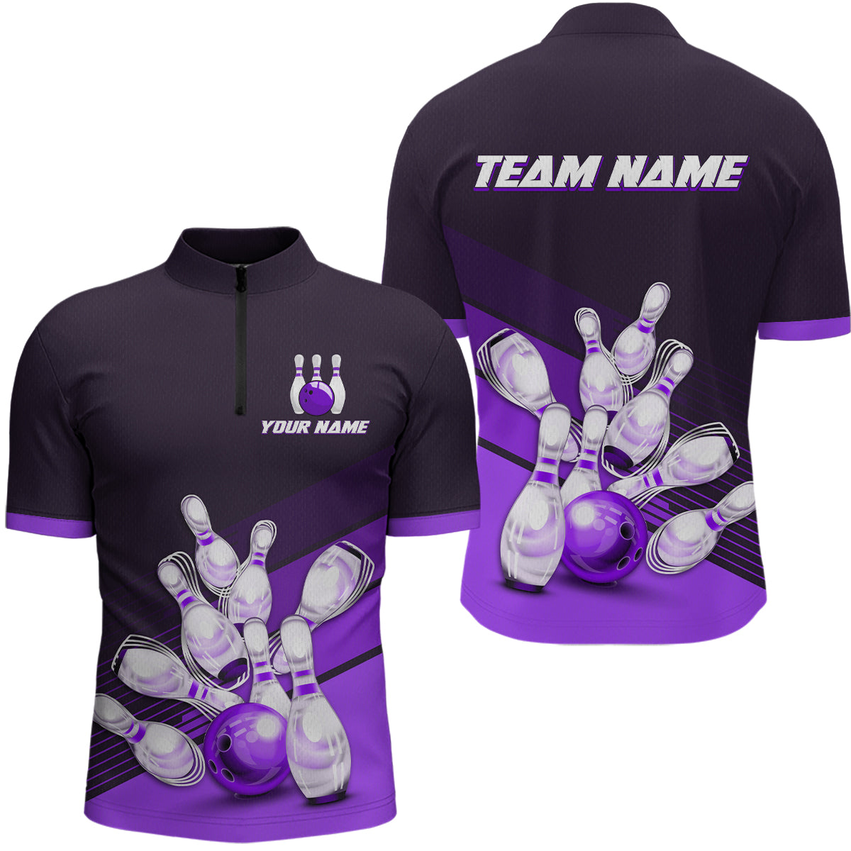Purple Bowling Jersey for Men Custom Bowling Team Shirts Bowling League Polo & 1/4 Zip HNT166