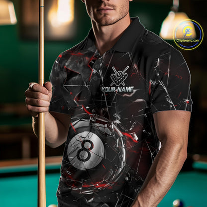 Custom Broken Glass 8 Ball Billiard Shirt for Men Billiard Team Jersey Billiard League NNT193