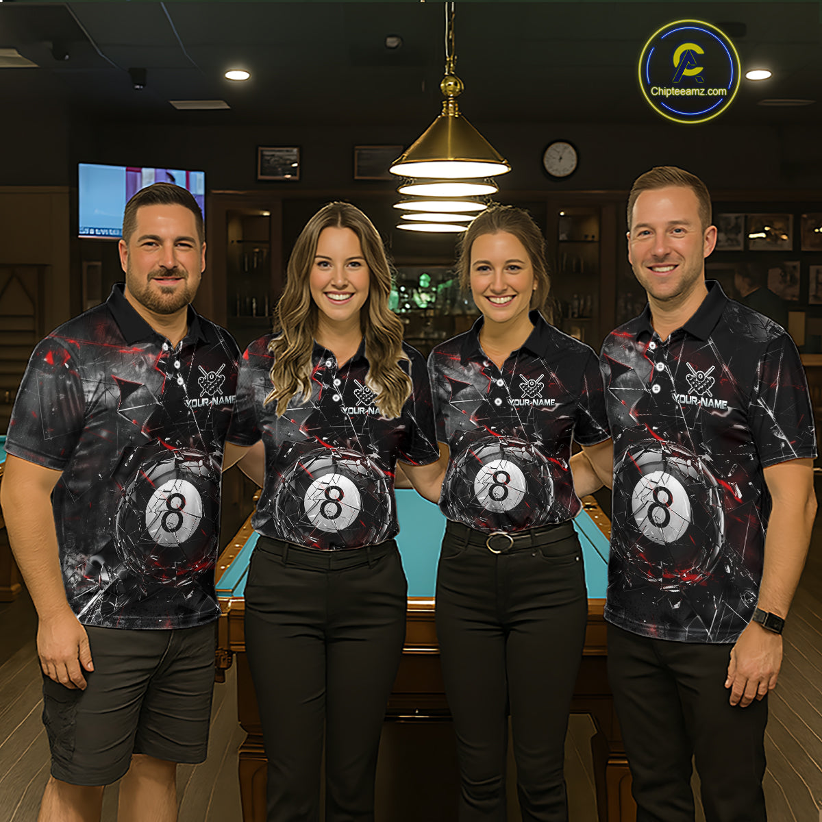 Custom Broken Glass 8 Ball Billiard Shirt for Men Billiard Team Jersey Billiard League NNT193