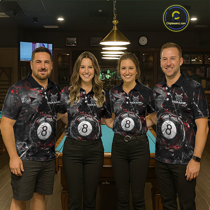 Custom Broken Glass 8 Ball Billiard Shirt for Men Billiard Team Jersey Billiard League NNT193