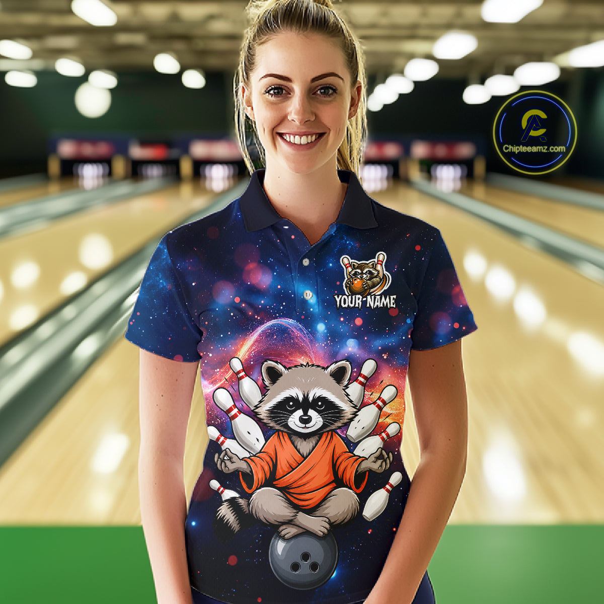 Custom Galaxy Funny Zen Raccoon Bowling Shirt for Women Bowling Team Shirts Bowling Outfit HNT313