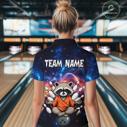 Custom Galaxy Funny Zen Raccoon Bowling Shirt for Women Bowling Team Shirts Bowling Outfit HNT313