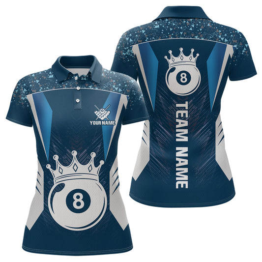 Navy Blue 8 Ball Crown Billiard Shirts for Women Custom Billiard League Team Shirts Polo & 1/4 Zip NNT102
