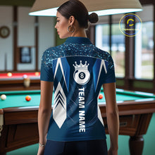 Load image into Gallery viewer, Navy Blue 8 Ball Crown Billiard Shirts for Women Custom Billiard League Team Shirts Polo &amp; 1/4 Zip NNT102
