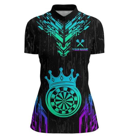 Custom Neon Black Crown Dart Shirts for Women Darts Team Jerseys Dart League Polo & 1/4 Zip NNT140
