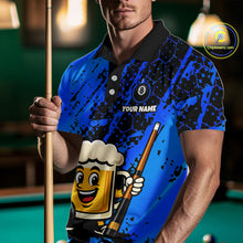Load image into Gallery viewer, Custom Funny Blue Beer 8 Ball Pool Billiard Shirt for Men Polo &amp; 1/4 Zip, Billiard Team Jerseys NNT147