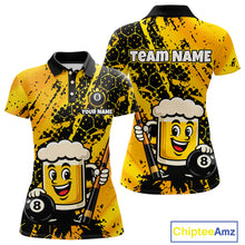 Load image into Gallery viewer, Custom Funny Yellow Beer 8 Ball Pool Billiard Shirt for Women Polo &amp; 1/4 Zip, Billiard Team Jerseys NNT147