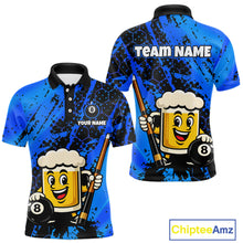 Load image into Gallery viewer, Custom Funny Blue Beer 8 Ball Pool Billiard Shirt for Men Polo &amp; 1/4 Zip, Billiard Team Jerseys NNT147