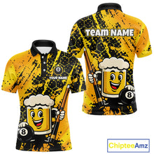 Load image into Gallery viewer, Custom Funny Yellow Beer 8 Ball Pool Billiard Shirt for Men Polo &amp; 1/4 Zip, Billiard Team Jerseys NNT147
