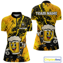Load image into Gallery viewer, Custom Funny Yellow Beer 8 Ball Pool Billiard Shirt for Women Polo &amp; 1/4 Zip, Billiard Team Jerseys NNT147