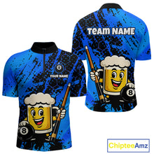 Load image into Gallery viewer, Custom Funny Blue Beer 8 Ball Pool Billiard Shirt for Men Polo &amp; 1/4 Zip, Billiard Team Jerseys NNT147