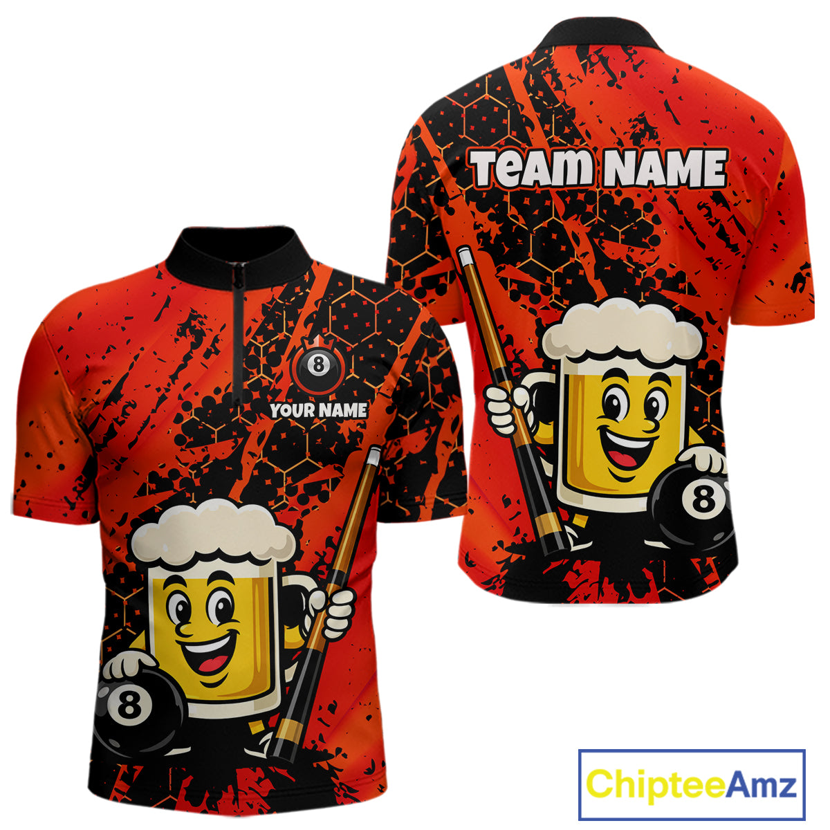 Custom Funny Red Beer 8 Ball Pool Billiard Shirt for Men Polo & 1/4 Zip, Billiard Team Jerseys NNT147