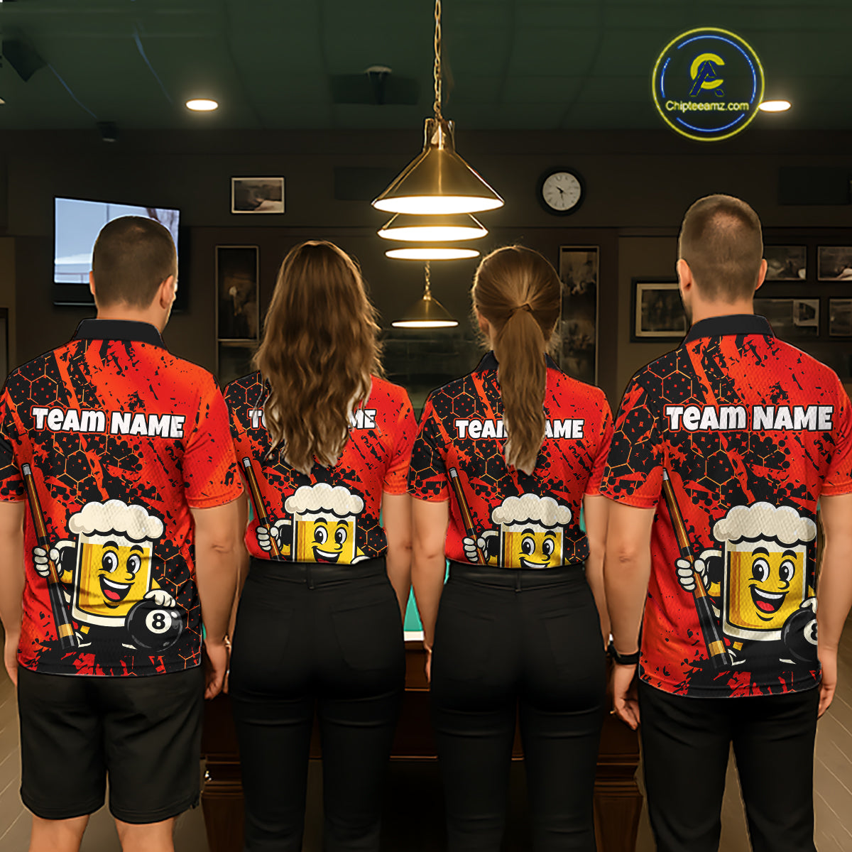 Custom Funny Red Beer 8 Ball Pool Billiard Shirt for Men Polo & 1/4 Zip, Billiard Team Jerseys NNT147