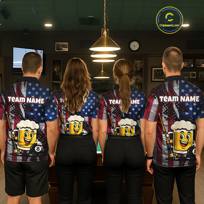 Custom Funny US Flag Beer 8 Ball Pool Billiard Shirt for Women Polo & 1/4 Zip, Billiard Team Jerseys NNT147