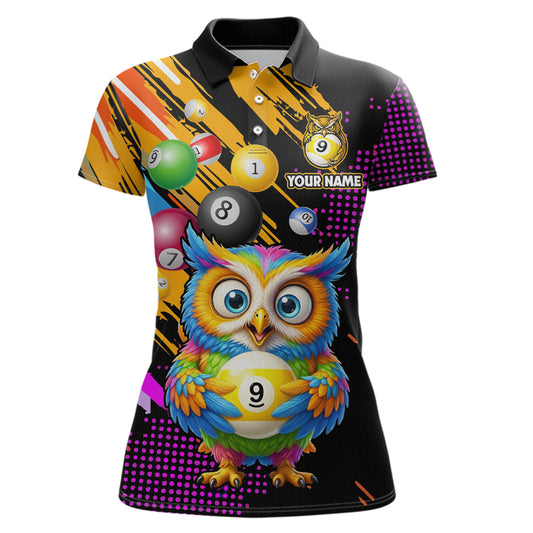 Custom Funny Colorful Owl 9 Ball Pool Billiard Shirt for Women Billiard Team Jersey Polo & 1/4 Zip NNT156