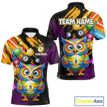 Load image into Gallery viewer, Custom Funny Colorful Owl 9 Ball Pool Billiard Shirt for Men Billiard Team Jersey Polo &amp; 1/4 Zip NNT156