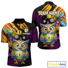 Load image into Gallery viewer, Custom Funny Colorful Owl 9 Ball Pool Billiard Shirt for Men Billiard Team Jersey Polo &amp; 1/4 Zip NNT156
