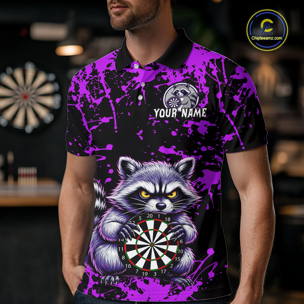 Custom Purple Funny Raccoon Darts Shirt for Men Darts Team Jerseys Dartboard Shirt Dart League NNT292