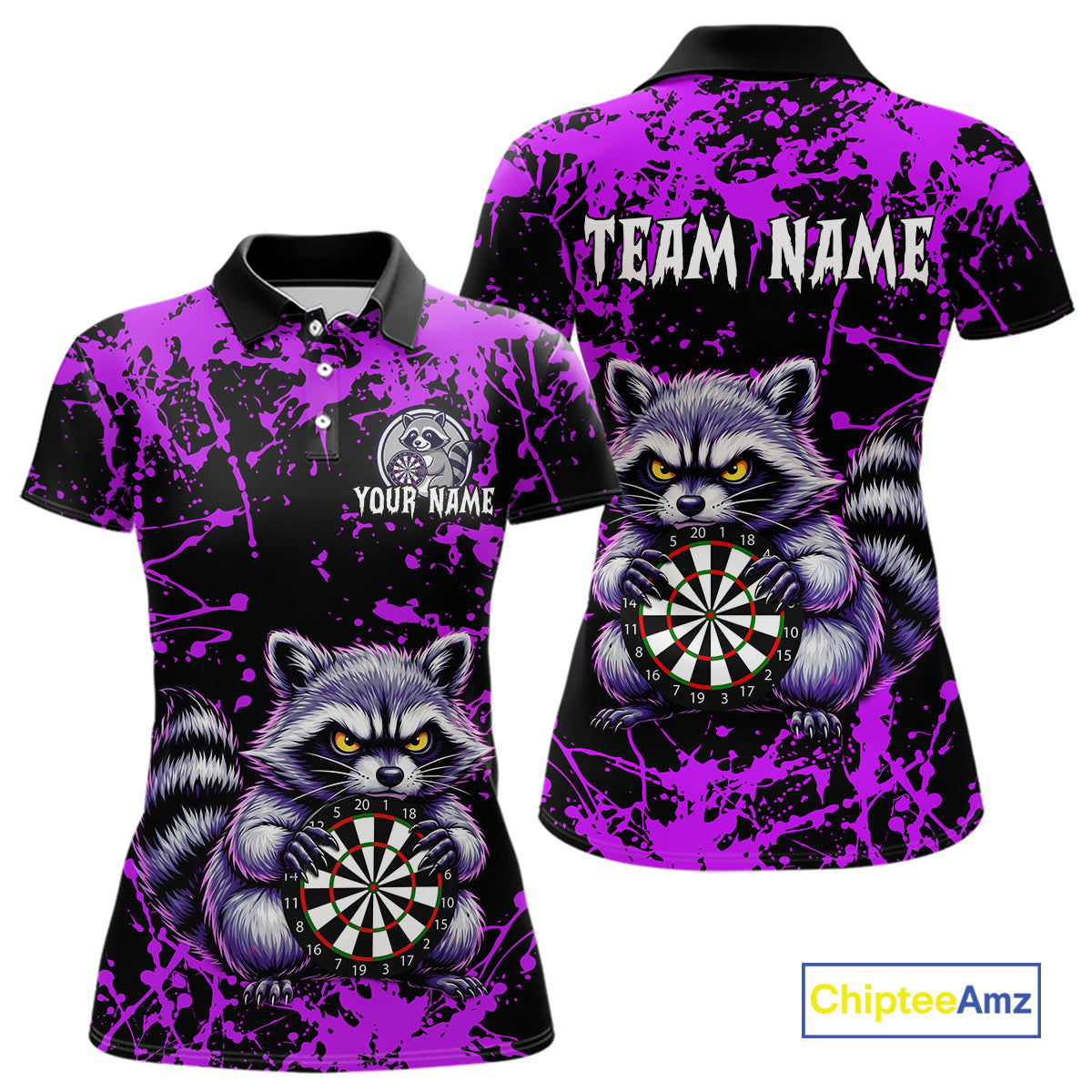 Custom Purple Funny Raccoon Darts Shirt for Women Darts Team Jerseys Dartboard Shirt Dart League NNT292