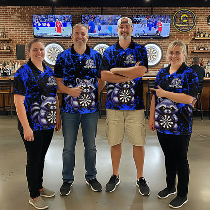 Custom Blue Funny Raccoon Darts Shirt for Women Darts Team Jerseys Dartboard Shirt Dart League NNT292
