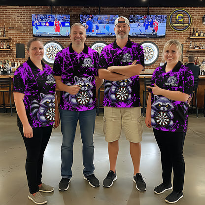 Custom Purple Funny Raccoon Darts Shirt for Men Darts Team Jerseys Dartboard Shirt Dart League NNT292